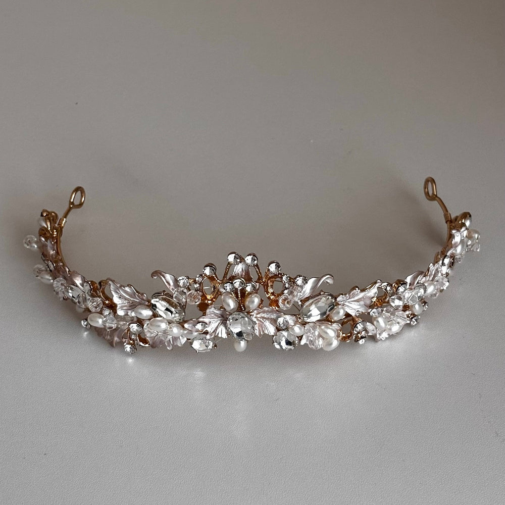 Gold & Silver Bridal Tiara with Crystals and Pearls, TT1004