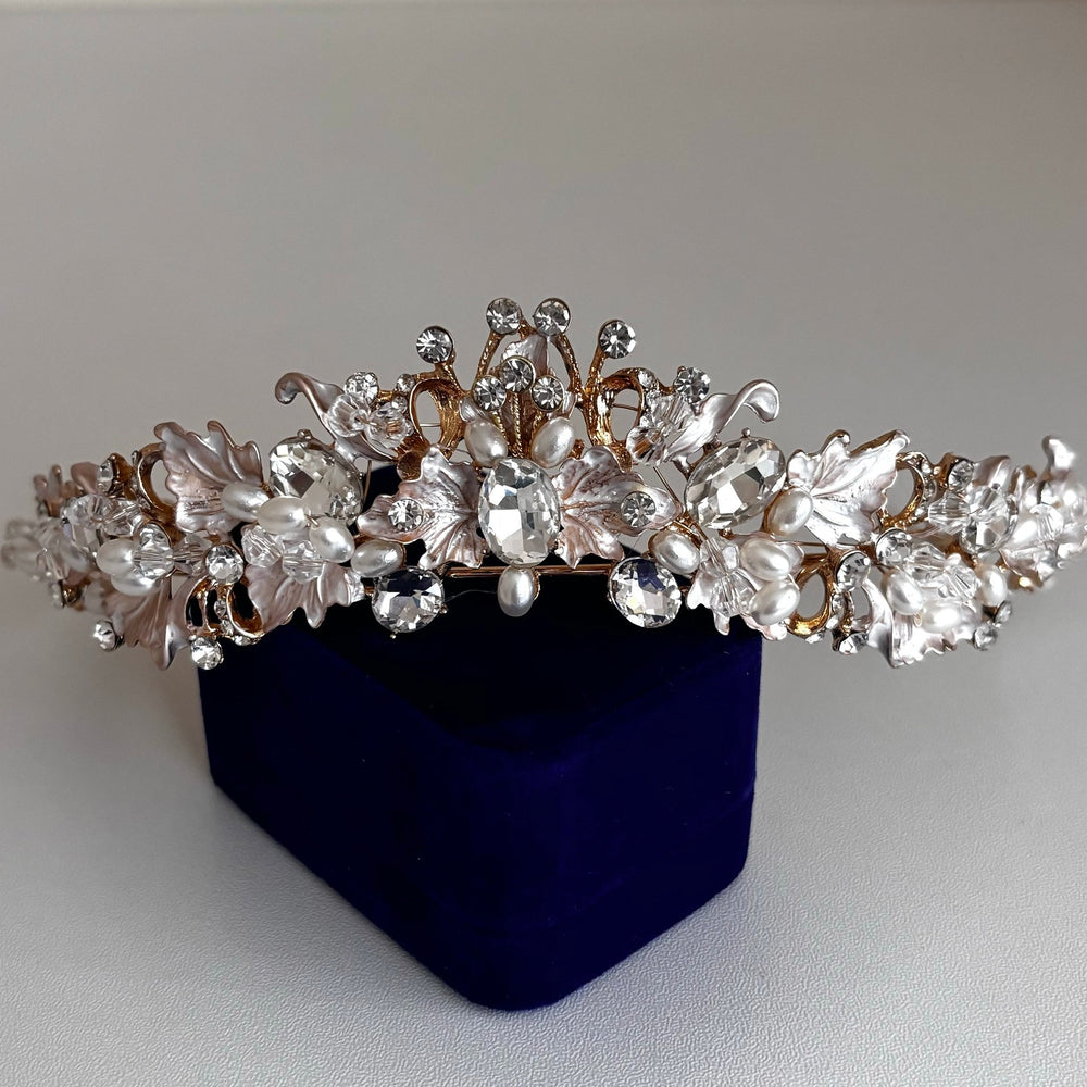 Gold & Silver Bridal Tiara with Crystals and Pearls, TT1004