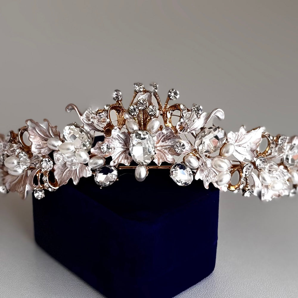 Gold & Silver Bridal Tiara with Crystals and Pearls, TT1004