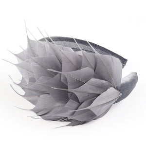 Grey Feather Fascinator Headband, Race Day Headpiece, Mother of The Bride Headdress, A9655