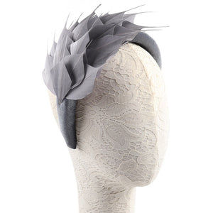 Grey Feather Fascinator Headband, Race Day Headpiece, Mother of The Bride Headdress, A9655