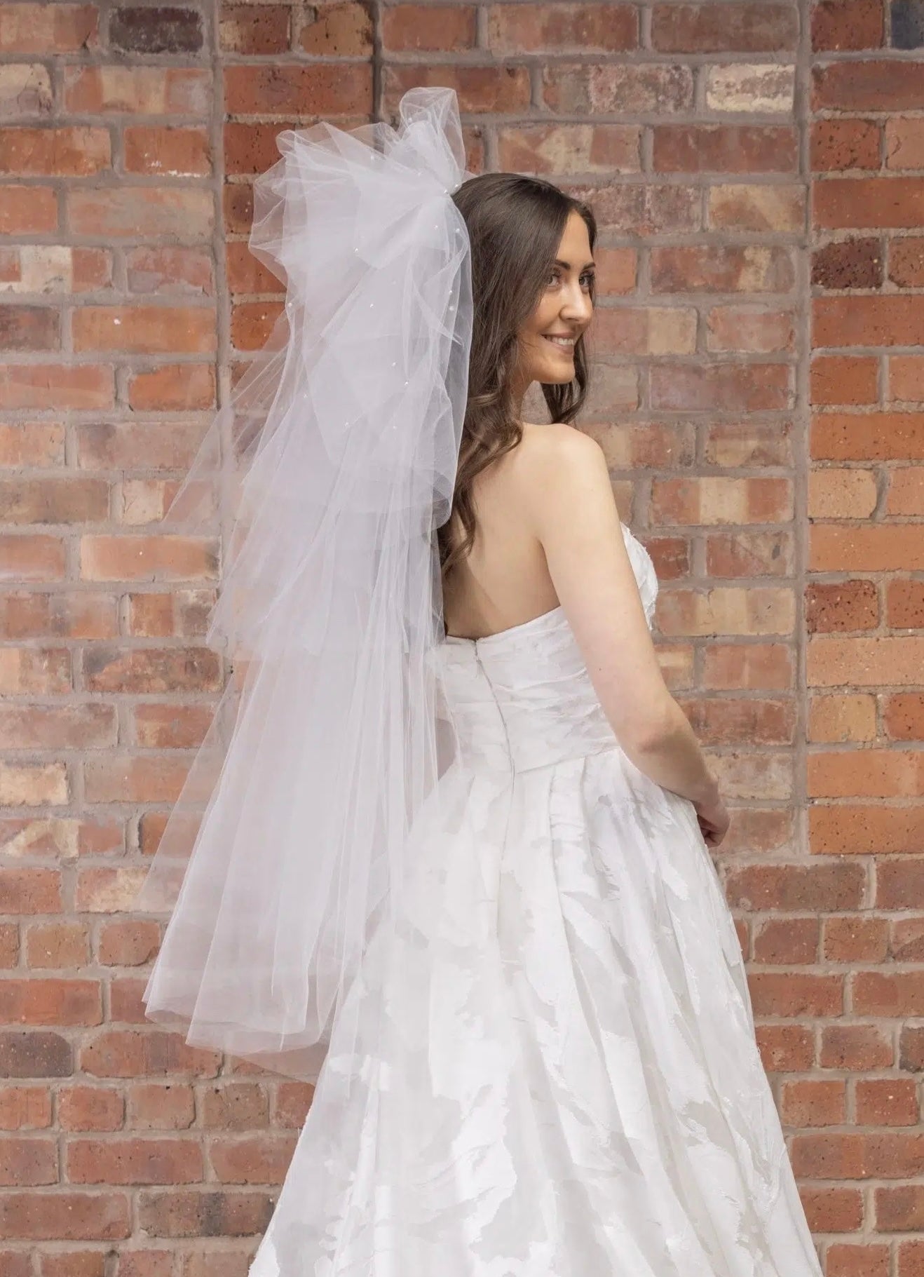 Fingertip Wedding Veil with Ruffles and Pearls By Perfect Bridal PBV9074 - Topknot Tiaras & Veils