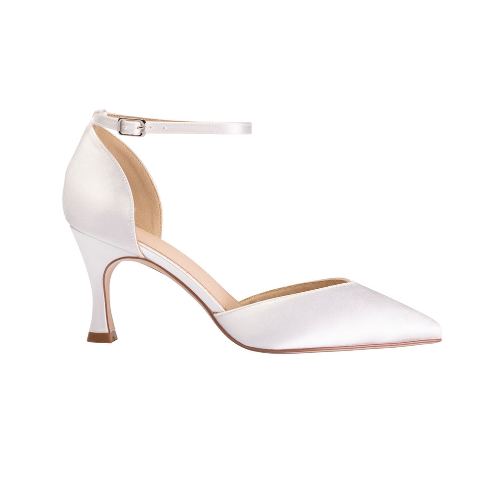 Ivory Satin Bridal Shoe with Ankle Strap, Devon, By Perfect Bridal