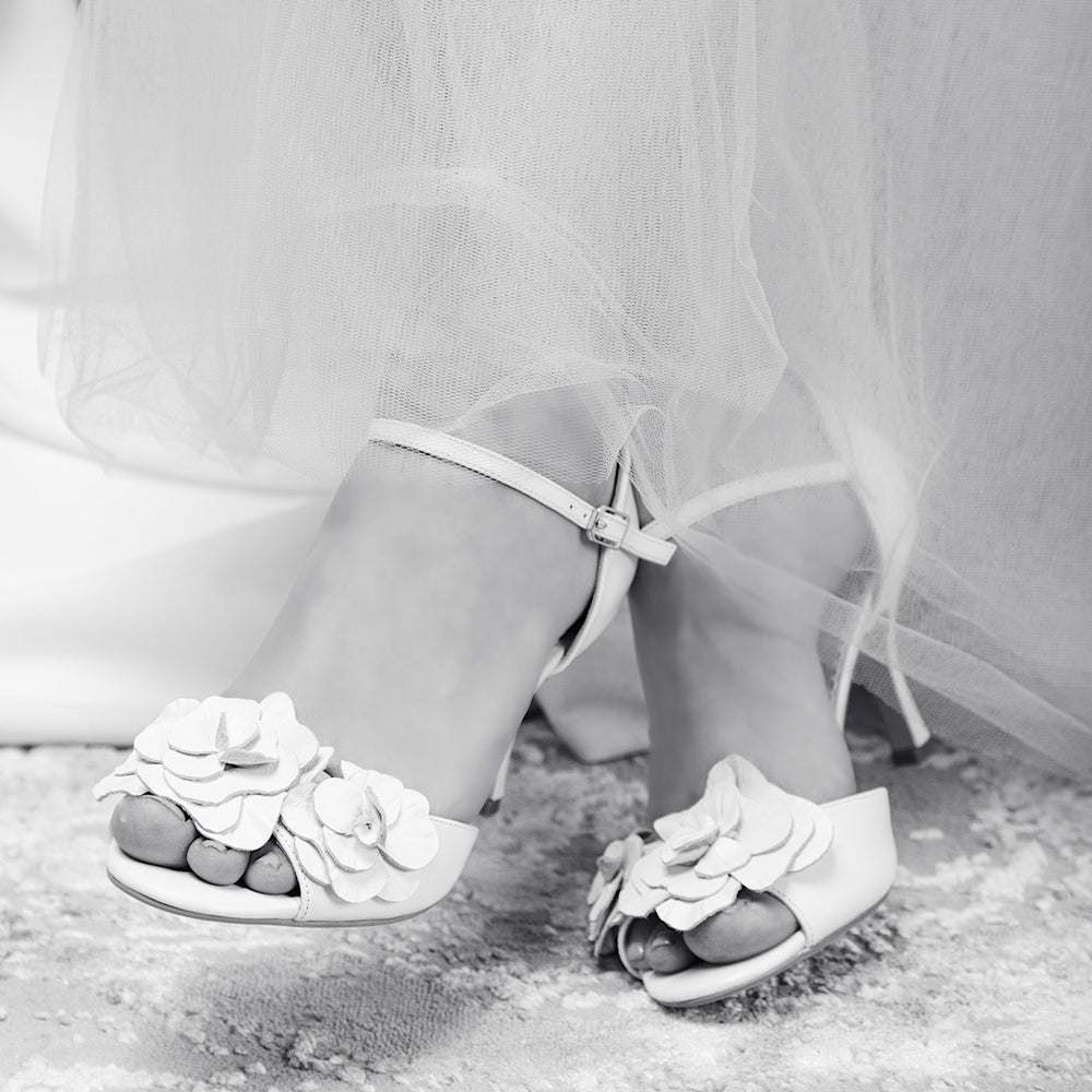 Perfect Bridal Tuscany Ivory Leather Floral Heeled Wedding Sandals