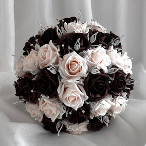 Artificial Wedding Bouquet, Brown & Peach Mist Roses FL79