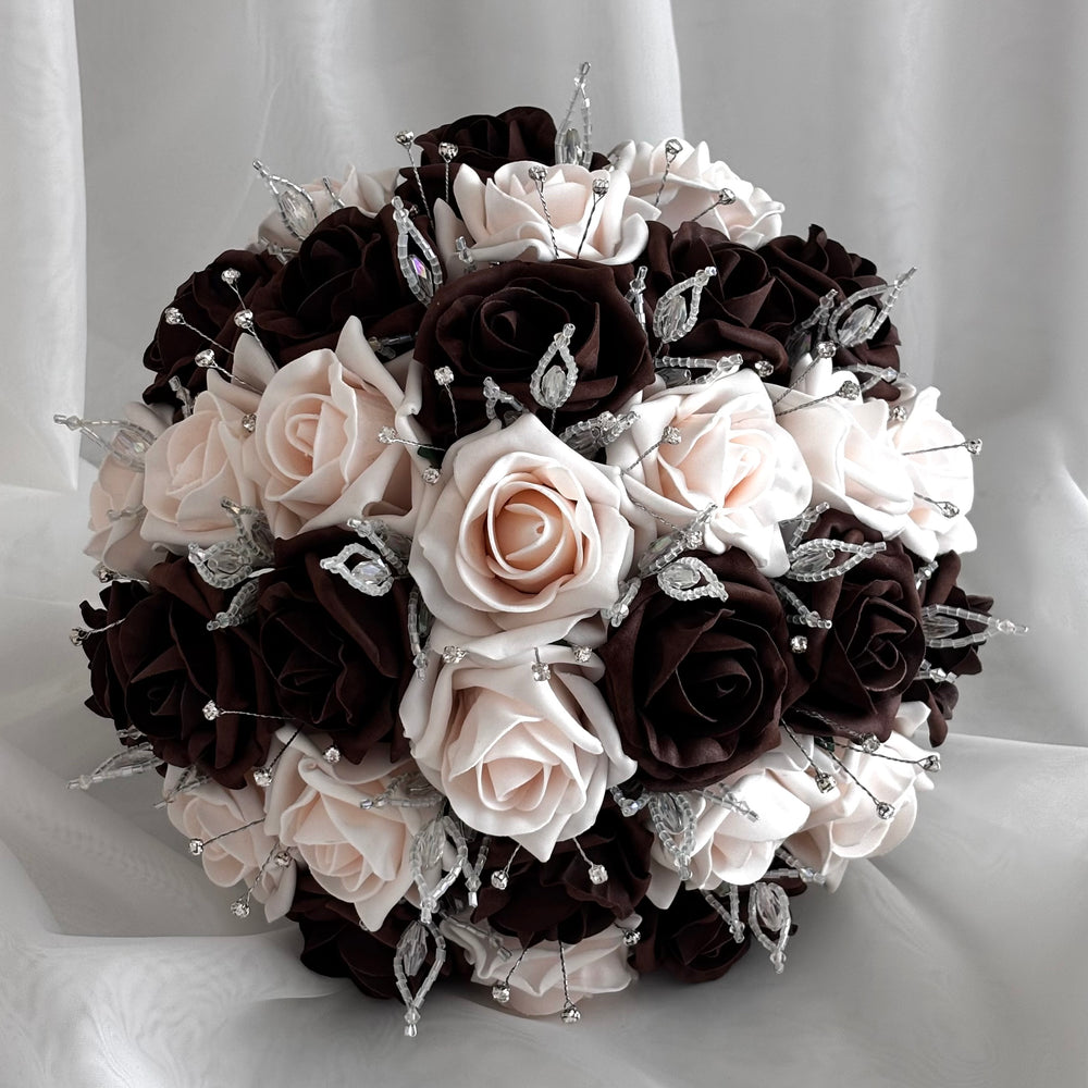 Artificial Wedding Bouquet, Brown & Peach Mist Roses FL79