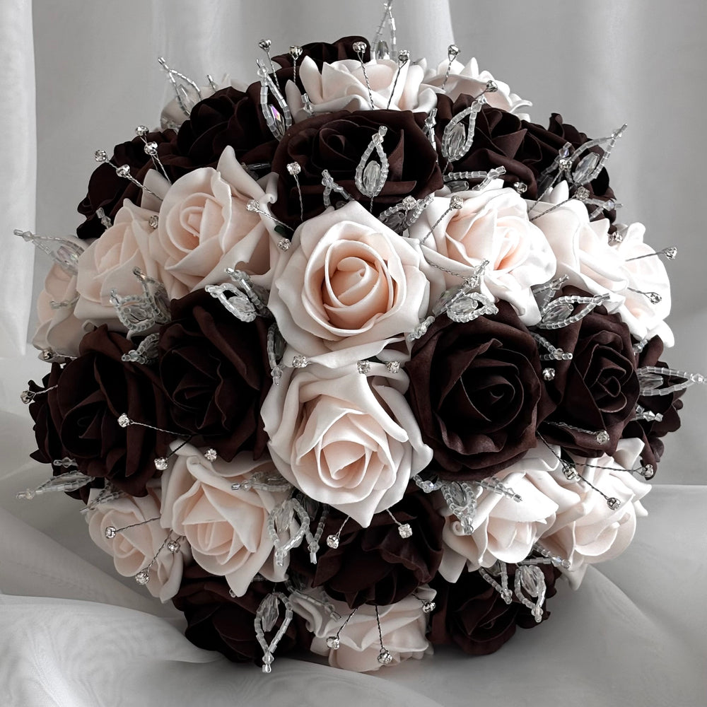 Artificial Wedding Bouquet, Brown & Peach Mist Roses FL79