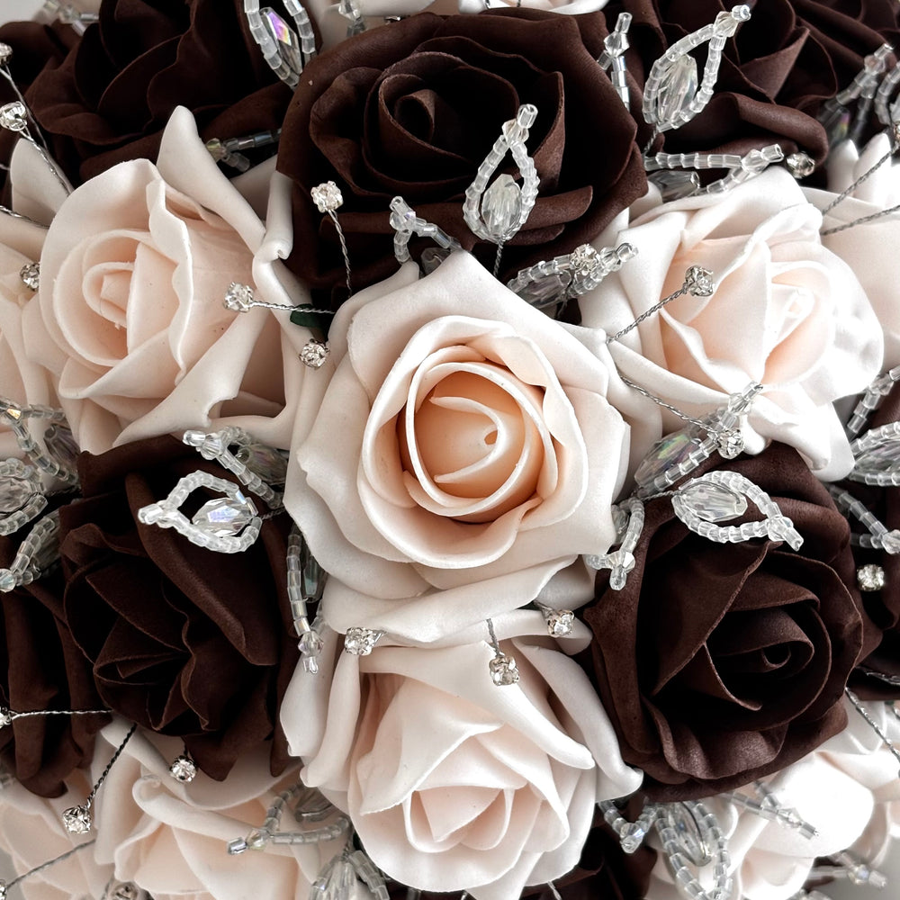 Artificial Wedding Bouquet, Brown & Peach Mist Roses FL79