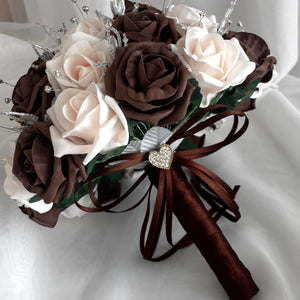 Artificial Wedding Bouquet, Brown & Peach Mist Roses FL79