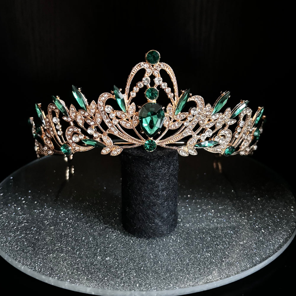 Gold Wedding Tiara with Emerald Green and Clear Crystals, Brides Headdress, TT1007