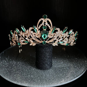 Gold Wedding Tiara with Emerald Green and Clear Crystals, Brides Headdress, TT1007