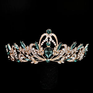 Gold Wedding Tiara with Emerald Green and Clear Crystals, Brides Headdress, TT1007