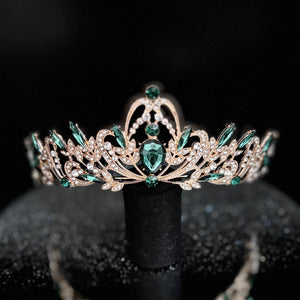 Gold Wedding Tiara with Emerald Green and Clear Crystals, Brides Headdress, TT1007