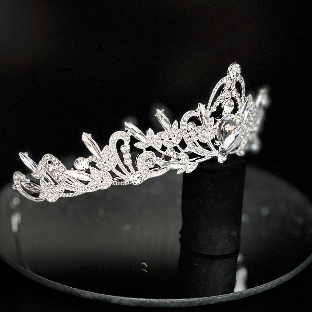 Silver Crystal Wedding Tiara, Brides Headdress, TT1005