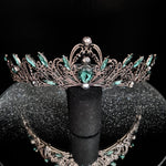 Antique Gold Wedding Tiara with Emerald Green and Black Crystals TT1008