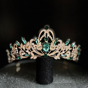 Gold Wedding Tiara with Emerald Green and Clear Crystals, Brides Headdress, TT1007