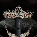 Gold Wedding Tiara with Emerald Green and Clear Crystals, Brides Headdress, TT1007