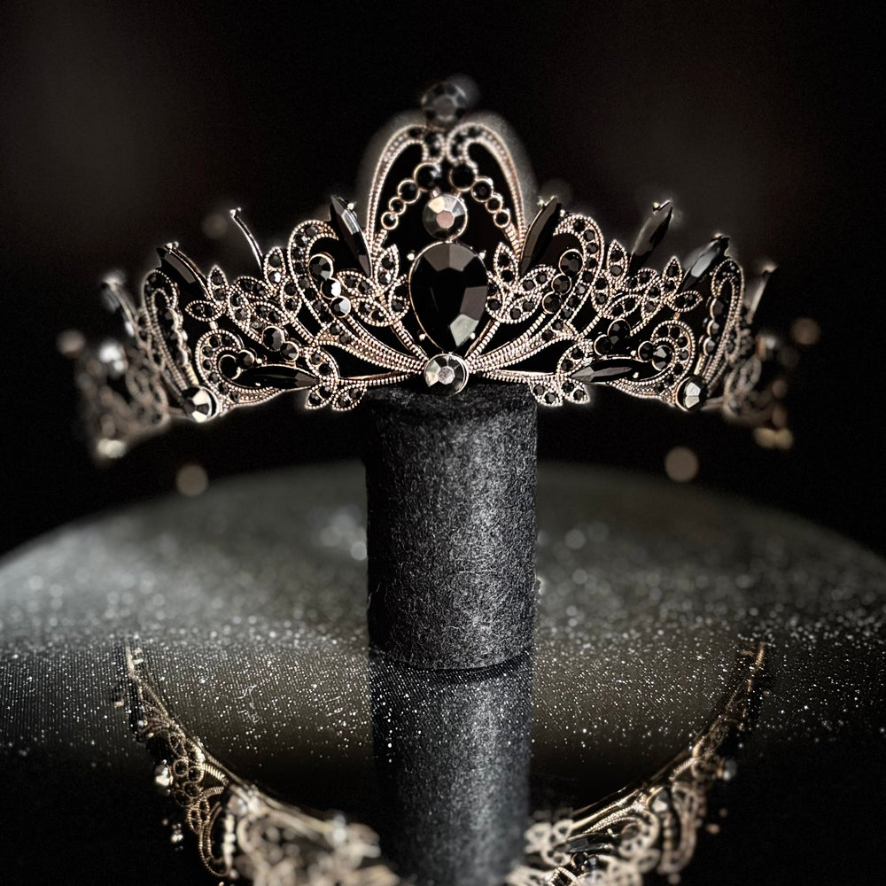 Antique Gold Wedding Tiara with Black Crystals TT1009