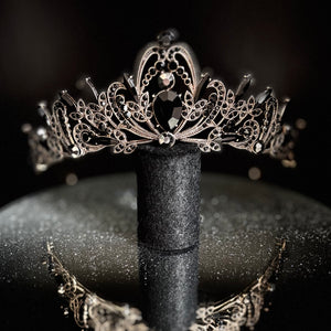 Antique Gold Wedding Tiara with Black Crystals TT1009