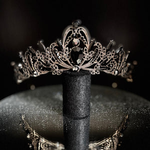 Antique Gold Wedding Tiara with Black Crystals TT1009