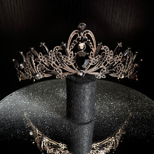 Antique Gold Wedding Tiara with Black Crystals TT1009