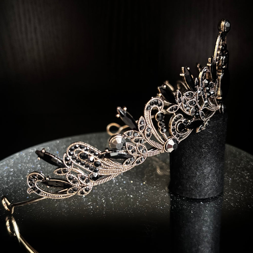 Antique Gold Wedding Tiara with Black Crystals TT1009