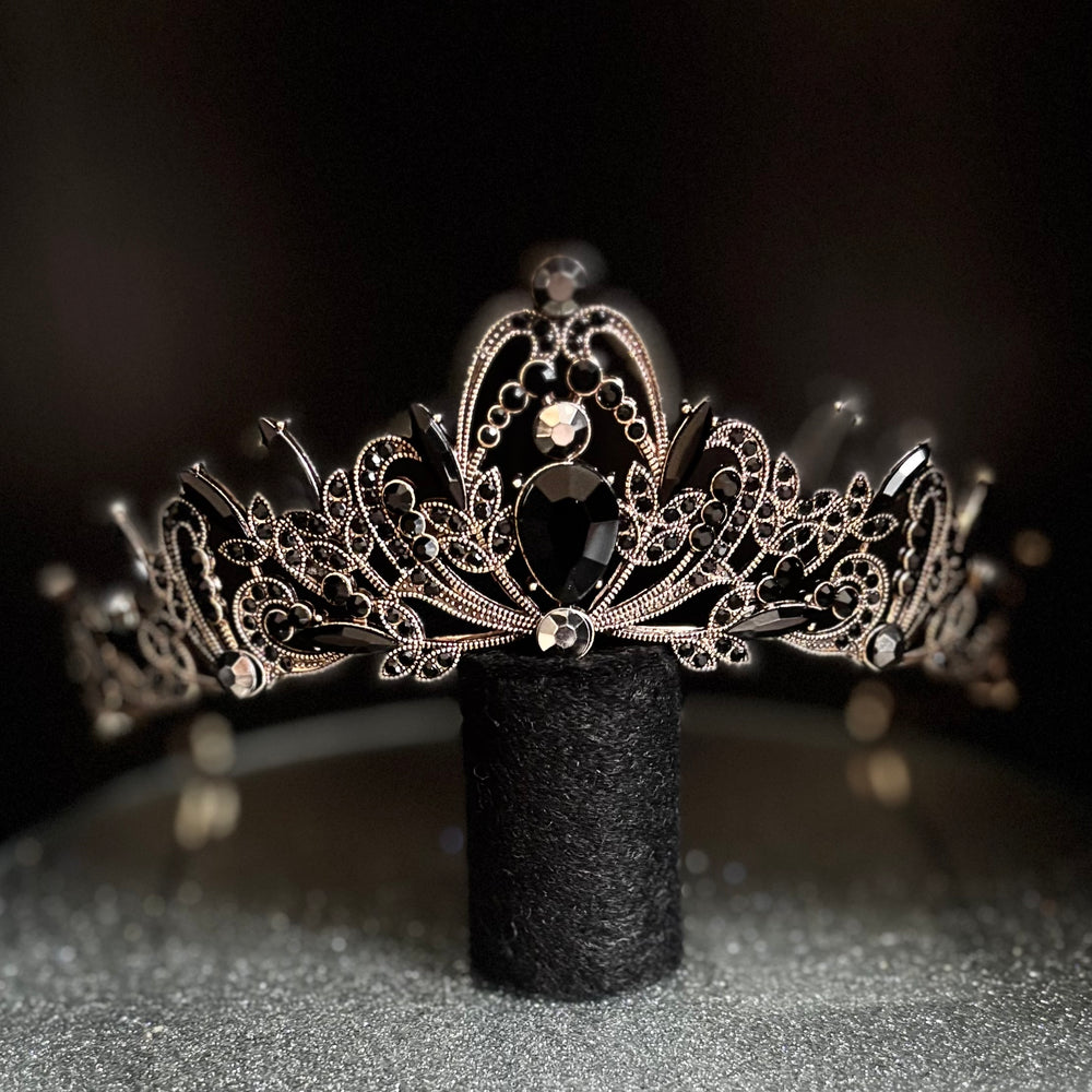 Antique Gold Wedding Tiara with Black Crystals TT1009