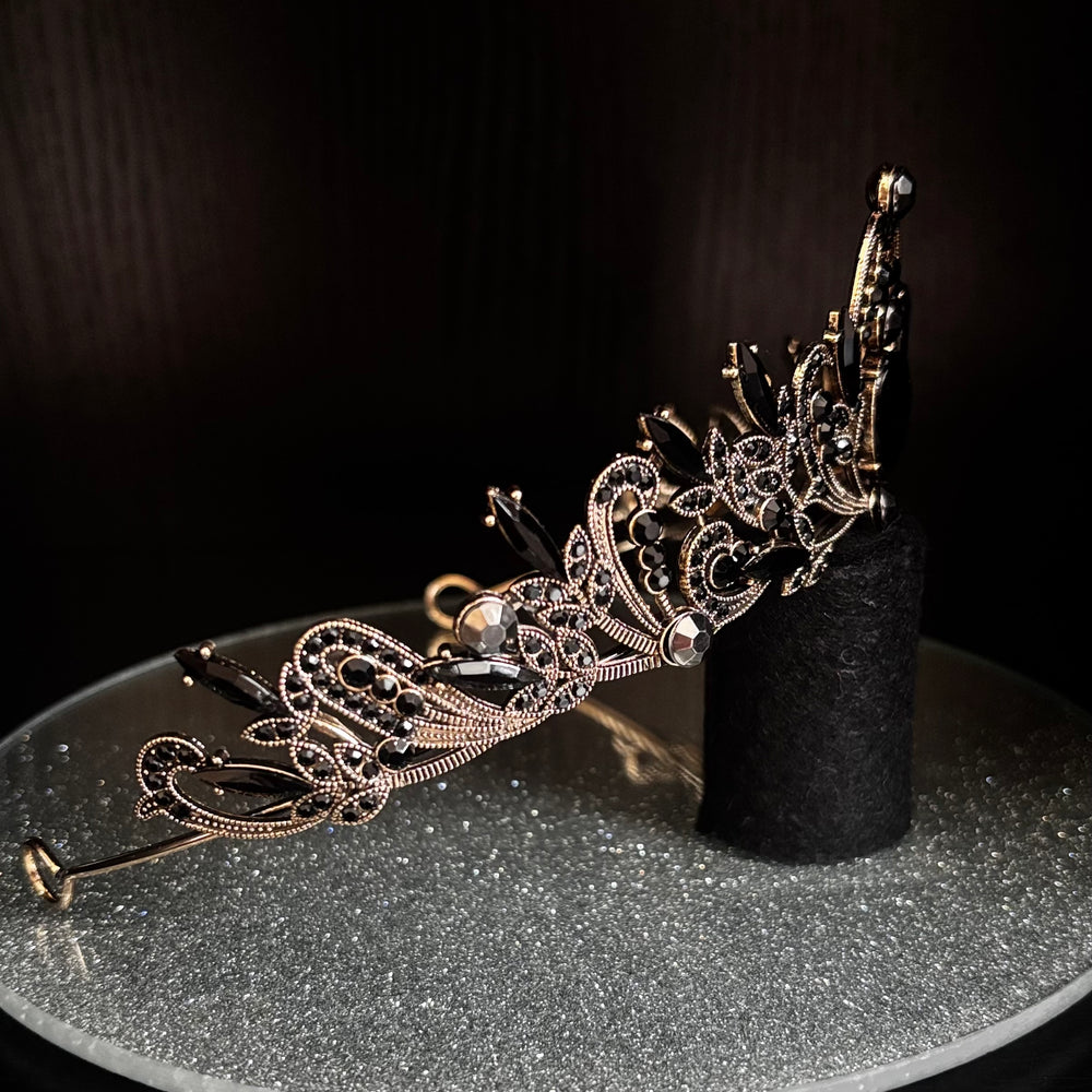 Antique Gold Wedding Tiara with Black Crystals TT1009