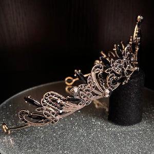 Antique Gold Wedding Tiara with Black Crystals TT1009