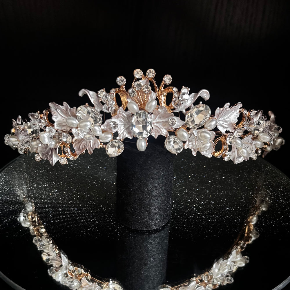 Gold & Silver Bridal Tiara with Crystals and Pearls, TT1004