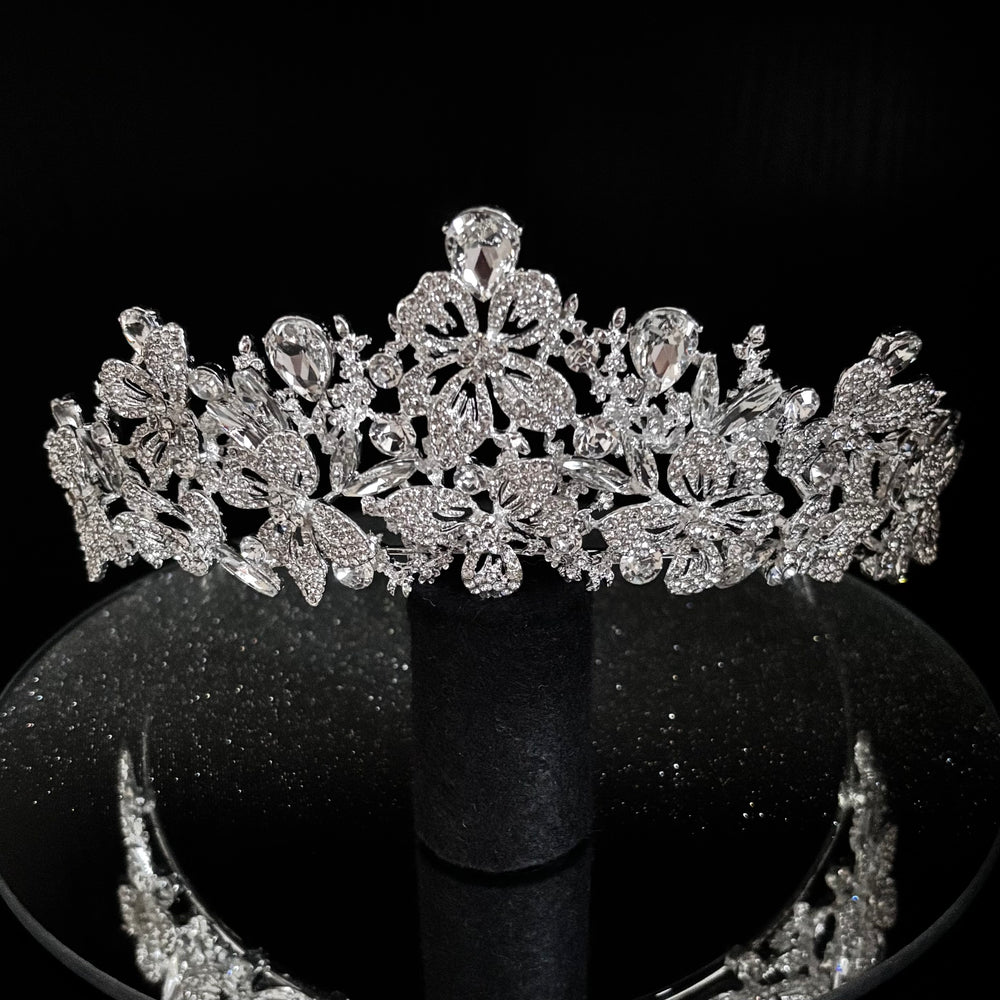 Silver Crystal Wedding Tiara, Bridal Headdress TT1011