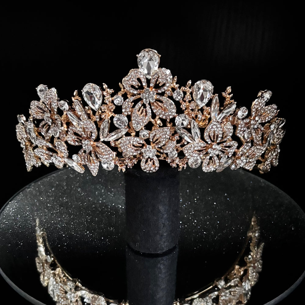 Gold Crystal Wedding Tiara, Bridal Headdress TT1010