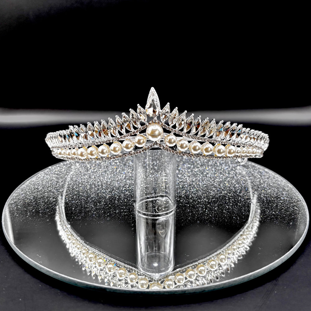 Pearl and Crystal Wedding Tiara, Bridal Headdress TT1012