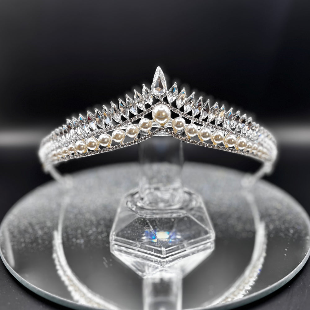 Pearl and Crystal Wedding Tiara, Bridal Headdress TT1012