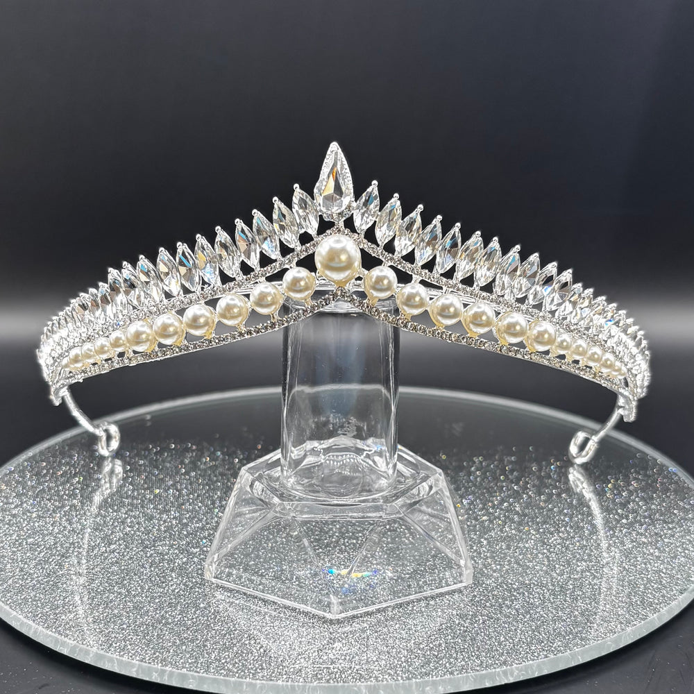 Pearl and Crystal Wedding Tiara, Bridal Headdress TT1012