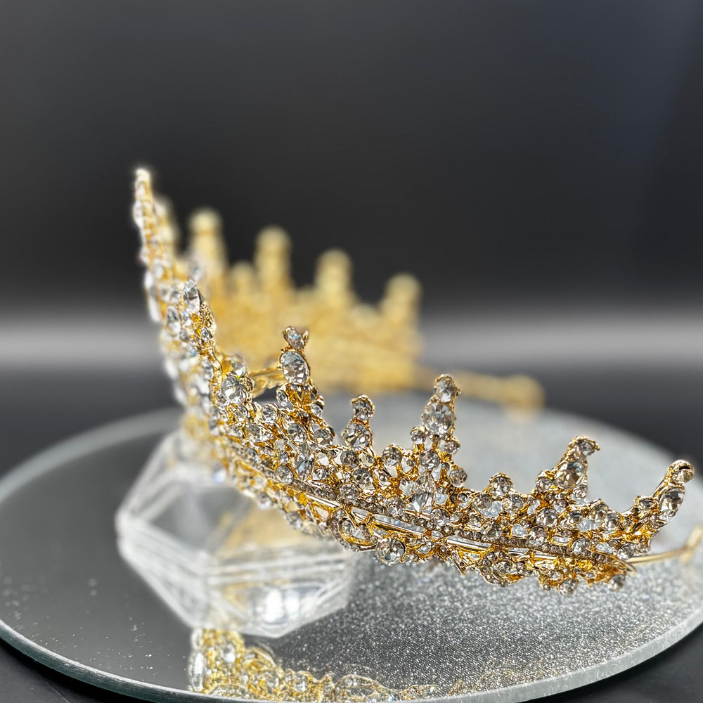 Gold Crystal Wedding Tiara, Bridal Headdress TT1019