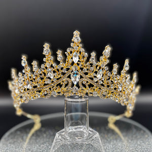 Gold Crystal Wedding Tiara, Bridal Headdress TT1019