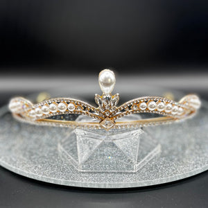 Crystal and Pearl Wedding Tiara, Gold Bridal Headdress TT1015