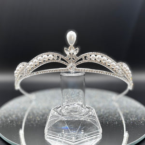 Pearl and Crystal Wedding Tiara, Silver Bridal Headdress TT1014