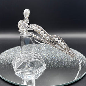 Pearl and Crystal Wedding Tiara, Silver Bridal Headdress TT1014