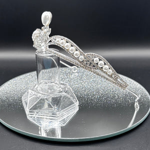 Pearl and Crystal Wedding Tiara, Silver Bridal Headdress TT1014