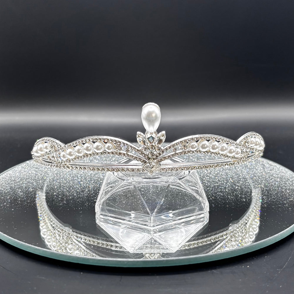 Pearl and Crystal Wedding Tiara, Silver Bridal Headdress TT1014