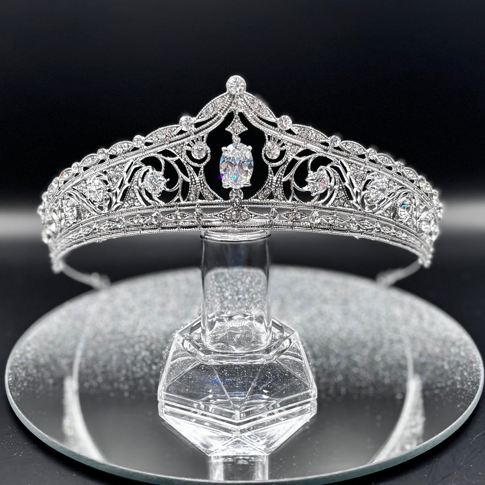 Silver Crystal Wedding Tiara, Brides Headdress, TT1017