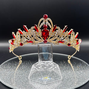 Gold and Red Wedding Tiara with Crystals, Brides Headdress, TT1016