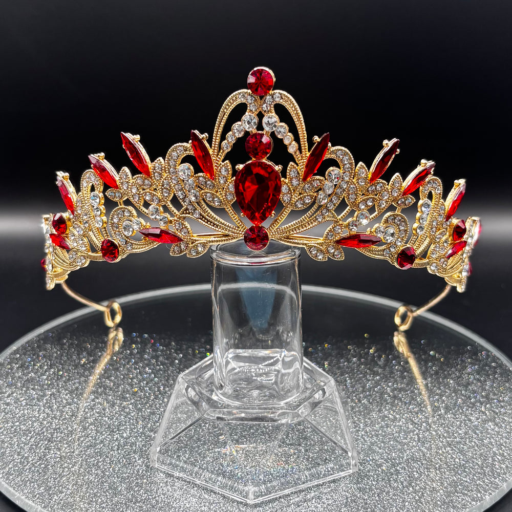 Gold and Red Wedding Tiara with Crystals, Brides Headdress, TT1016