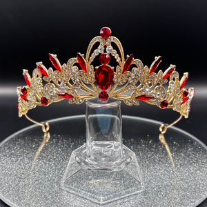 Gold and Red Wedding Tiara with Crystals, Brides Headdress, TT1016