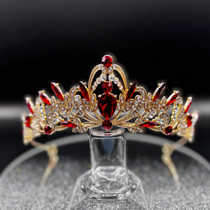 Gold and Red Wedding Tiara with Crystals, Brides Headdress, TT1016