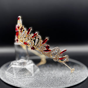 Gold and Red Wedding Tiara with Crystals, Brides Headdress, TT1016