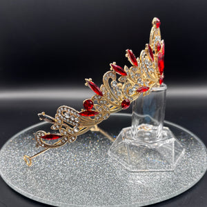 Gold and Red Wedding Tiara with Crystals, Brides Headdress, TT1016