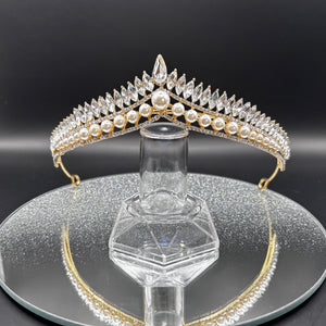 Pearl and Crystal Wedding Tiara, Gold Bridal Headdress TT1013